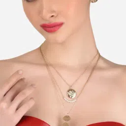 Zaveri Pearls Gold Tone 3 Layers Contemporary Necklace & Earring Set-ZPFK12239-image-65