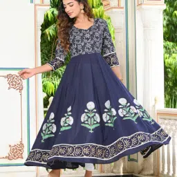 Indi Inside Blue Rayon Block Print Anarkali Kurta image 4