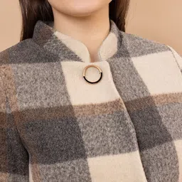 GFO Checked Mandarin Collar Single-Breasted Overcoat image 3