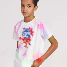 Bonkids White Cotton Holi Hai Printed T-Shirt-image-33