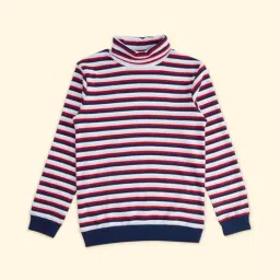 Pantaloons Junior Red & White Cotton Striped Full Sleeves Sweatshirt-picture-1