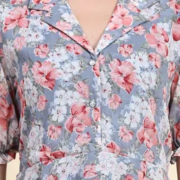 TOOCHKI Floral Print Cuban Collar Puff Sleeve Georgette High-Low Top image 4