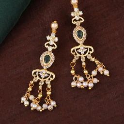 Estele Gold-Plated CZ Glamorous Design Pearls Dangler Earrings-picture-4