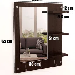 DAS Wall Mount Makeup Vanity Dresser Dressing Mirror/Glass/Table and Multipurpose Rack Shelves with Elegant Double Stainless Steel Hooks (Wenge)- Evelyn image 5