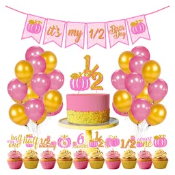 Zyozi Its My 6 Month Birthday Theme Decoration Pink Gold - Pack of 37-picture-21