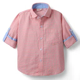 Rikidoos Full Sleeves Checked Shirt - Peach-image-21