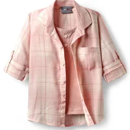 Dapper Dudes Full Sleeves Checked Shirt With Attached Tee - Pink - 3 - Cotton Mixes or Cotton Poly - (3 to 4 Years)-picture-12