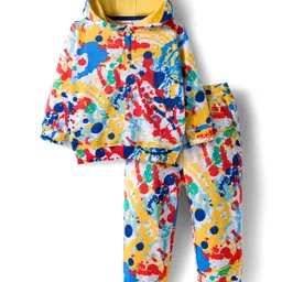 Babyhug Terry Knit Full Sleeves Hooded T-Shirt & Jogger Set with Abstract Print - White & Yellow-picture-26