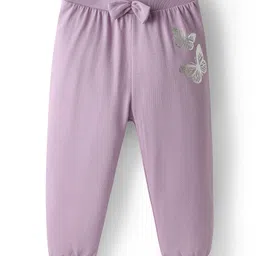 Babyhug Single Jersey Knit Full Length Lounge Pant With Butterfly Foil Print & Bow Applique - Lavender-picture-31
