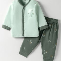 Zero Interlock Knit Full Sleeves Front Open Deer Printed Night Suit - Light Green-picture-29