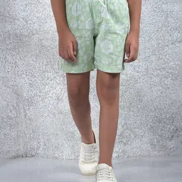 CRIMSOUNE CLUB Cotton Woven Green Tea Text Printed Shorts - Multi Colour-picture-12