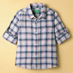 UCB Cotton Lyocell Woven Full Sleeves Checks Shirt - Navy Blue-picture-35