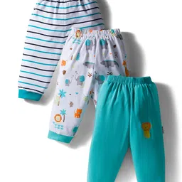 Child World Interlock Knit Full Length Lounge Pant with Stripes & Animal Print Pack of 3 - White & Sea Green-picture-23
