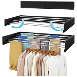 JD FRESH Foldable Wall Mount Collapsible Clothe Drying Stand for Balcony with 5 Rods- Black-picture-26
