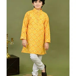 BT DEZINES Cotton Woven Full Sleeves Bandhani Designed Kurta & Pyjama Set - Yellow-picture-23