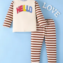 Mark & Mia Full Sleeves Winter Wear Night Suit With Text Print - Beige-picture-12