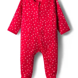 Babyhug Cotton Knit Full Sleeves Footed Sleepsuit With Alphabets Print - Red-picture-35