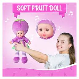 Fiddlerz Fruit Doll Plush Toy for Kids Musical Rhymes Singing Baby Doll Touch Sensors Soft and Cute Fruits Dolls Toy - Purple image 2