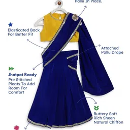 Tiber Taber Viscose Short Sleeves Zari Buti Saree Blouse Set - Blue image 3