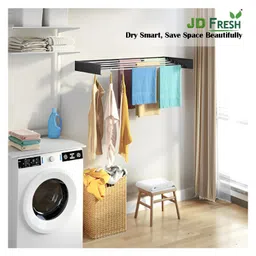 JD FRESH Foldable Wall Mount Collapsible Clothe Drying Stand for Balcony with 5 Rods- Black image 2