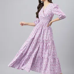 Krunal Raiyani Floral Printed V-Neck Fit & Flare Maxi Dress-image-62