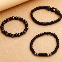 Archies Black Beaded Multilayer Leather Bracelet Set of 3 image 4