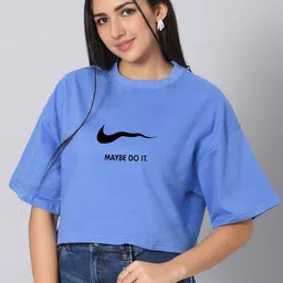 Besick Typography Printed Round Neck Drop-Shoulder Sleeves Cotton Oversized Crop T-shirt image 4