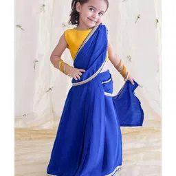 Tiber Taber Viscose Short Sleeves Zari Buti Saree Blouse Set - Blue image 5