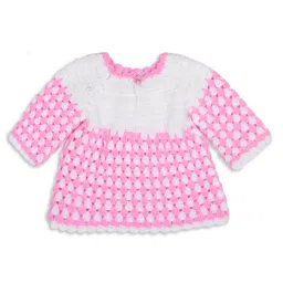 Windrop Solutions Wool Full Sleeves Crocheted Floral Designed Sweater With Cap - Pink image 5