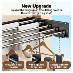 JD FRESH Foldable Wall Mount Collapsible Clothe Drying Stand for Balcony with 5 Rods- Black image 5