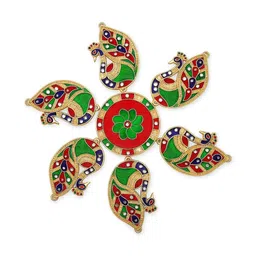 Tiny Shiny Green And Red Peacock Meena Stone Rangoli-picture-34