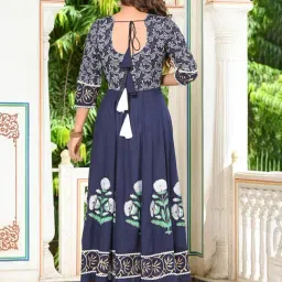 Indi Inside Blue Rayon Block Print Anarkali Kurta image 2