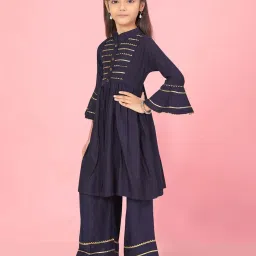 Aarika Kids Navy Cotton Embroidered Kurti Set image 4