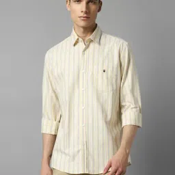 Louis Philippe Yellow Cotton Slim Fit Striped Shirt-picture-34