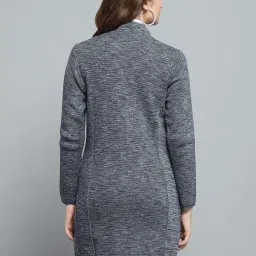 Monte Carlo Women's Grey Self Design Round Neck Full Sleeve Knitted Coat image 4