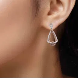 Rihi by P.C. Chandra Jewellers 925 Silver Triangle Dual Color Pendant & Earrings Set (without Chain) image 4