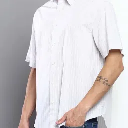 Calvin Klein Marble Grey Cotton Slim Fit Striped Shirt image 3