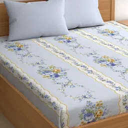 Srijee Decors Blue & White Ethnic Printed 210 TC King Bedsheet with 2 Pillow Covers image 1