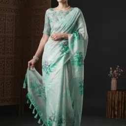 Saree Mall Green Floral Print Saree With Unstitched Blouse-image-24