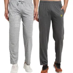 Vimal Jonney Dark Grey & Grey Regular Fit Check Trackpants - Pack of 2-picture-12