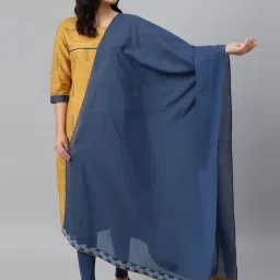 W Blue Cotton Embroidered Dupatta-image-27