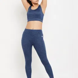 Clovia Blue Slim Fit Sports Bra Tights Set-picture-17