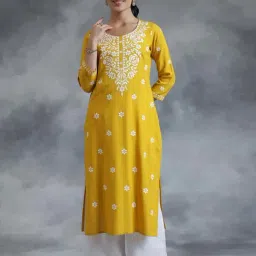 Libas Mustard Embroidered Straight Kurta-image-37