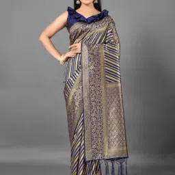 Saree Mall Navy Woven Saree With Unstitched Blouse-image-69