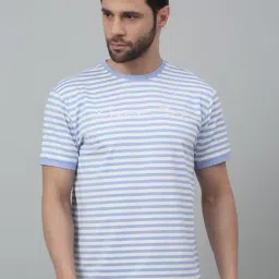 Cantabil Sky Blue Regular Fit Striped T-Shirt-image-8