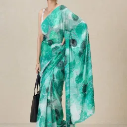 navyasa by liva Green Printed Saree With Unstitched Blouse image 4