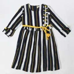 Bella Moda Kids Black & White Striped Full Sleeves Fit & Flare Dress-picture-21