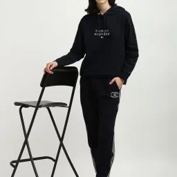 TOMMY HILFIGER Navy Cotton Embellished Hoodie image 4