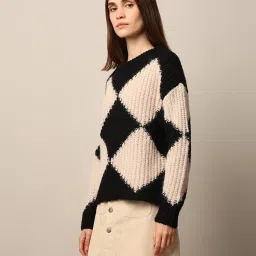 Only Black & Off White Self Design Pullover image 4