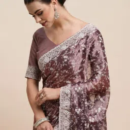Saree Mall Purple Embroidered Saree With Unstitched Blouse image 4